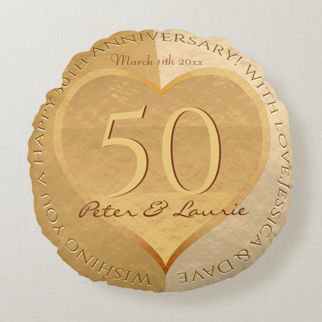 Coussins Ronds Médaille du coeur d'or du 50e anniversaire du Mari (Devant)