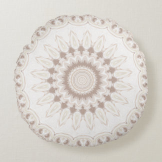 Coussins Ronds Médaillon Mandala en beige doux et blanc