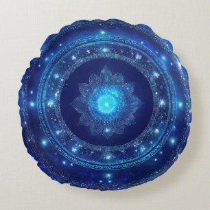 Coussins Ronds Méditation du mandala bleu du troisième œil Chakra