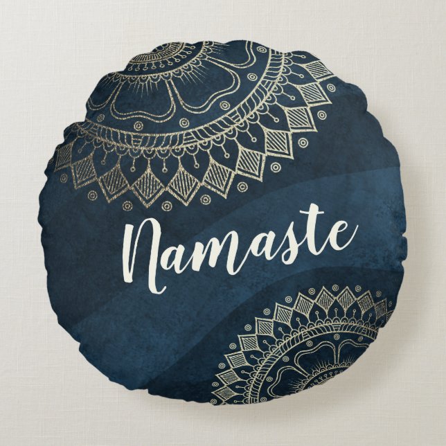 Coussins Ronds Méditation Yoga Instructeur Gold Mandala Marine Bl (Devant)