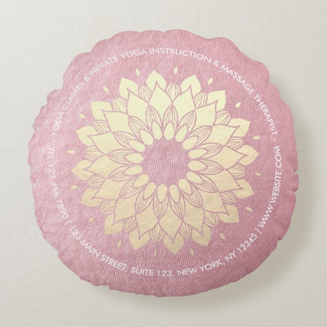 Coussins Ronds Méditation Yoga Instructeur Rose Gold Mandala Lotu (Devant)