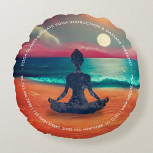 Coussins Ronds Méditation Yoga paisible Lune Sky Ocean Beach
