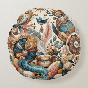 Coussins Ronds Mélange bohème de fleurs turquoises, magenta, viol