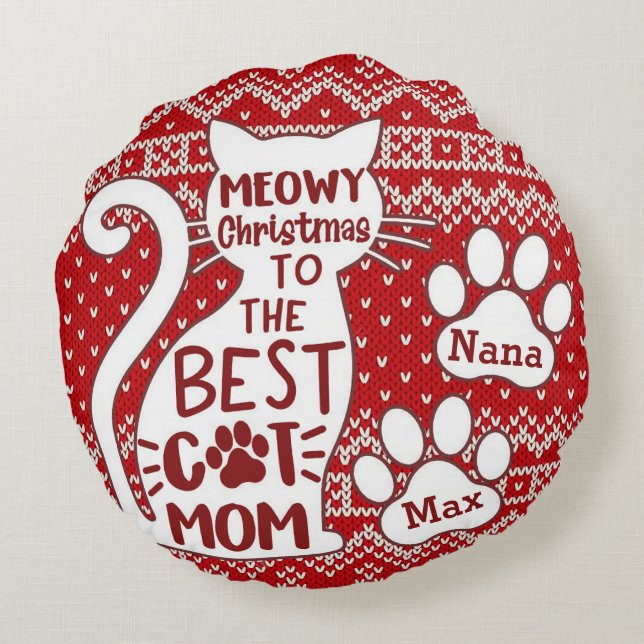 Coussins Ronds Meowy Noël À La Meilleure Maman Chat (Dos)