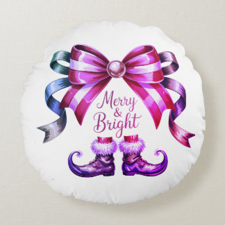 Coussins Ronds Merry & Bright Enchanted Bow & Elf Shoes 