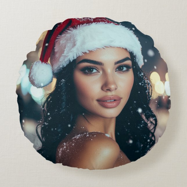 Coussins Ronds Merry Christmas - Santa Girl (Devant)