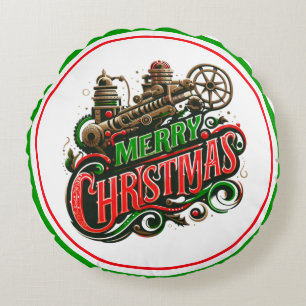 Coussins Ronds Merry Christmas steampunk
