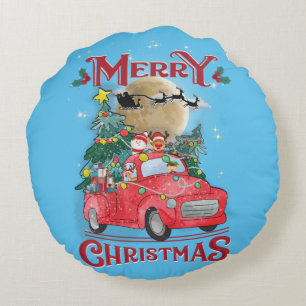 Coussins Ronds Merry Christmas Vintage Red Santa Truck