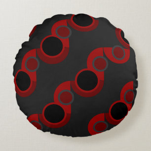 Coussins Ronds Mi-siècle moderne rouge, noir et gris