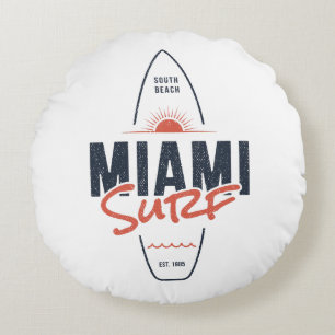 Coussins Ronds Miami Surf – Conception de planche de surf vintage