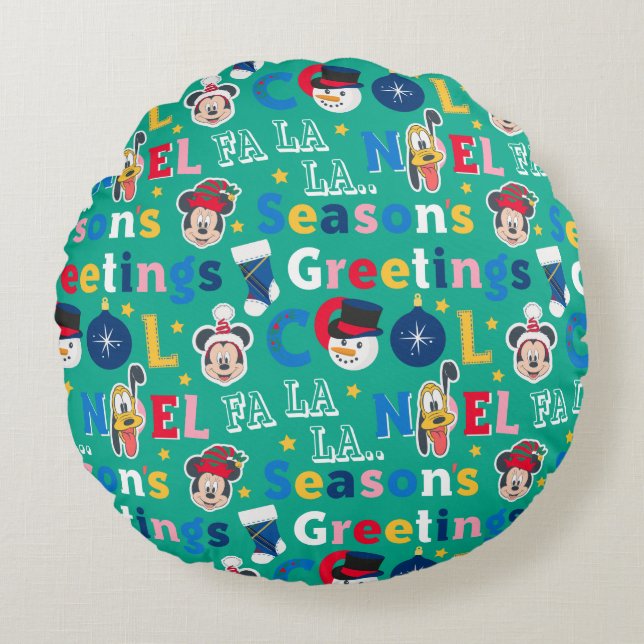 Coussins Ronds Mickey & Friends | Motif Bonnes Fêtes (Devant)