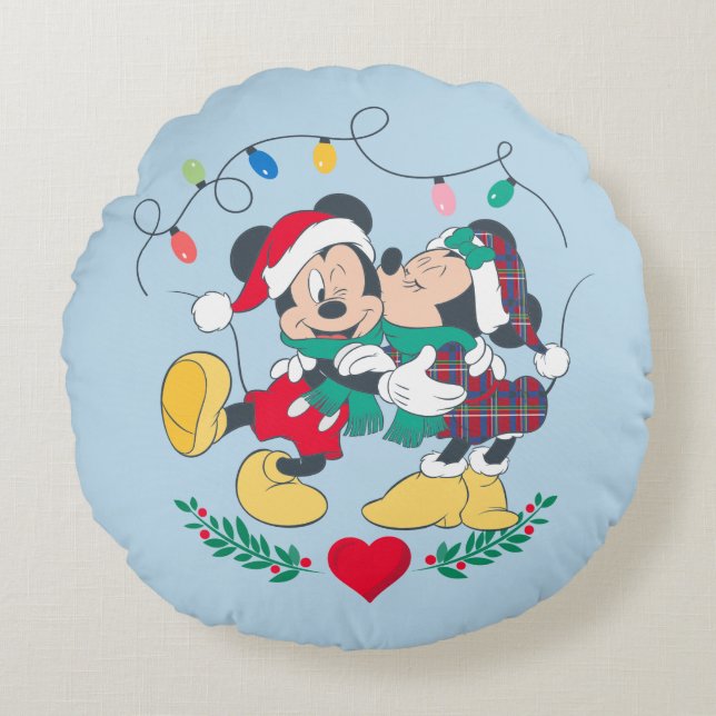 Coussins Ronds Mickey & Minnie | Baisers de vacances (Devant)