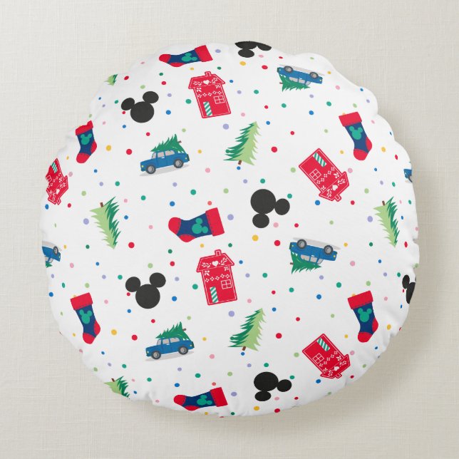 Coussins Ronds Mickey Mouse | Motif d'icône de Noël (Devant)