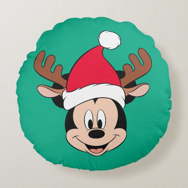 Coussins Ronds Mickey Mouse | Reindeer Ears & Santa Hat (Devant)