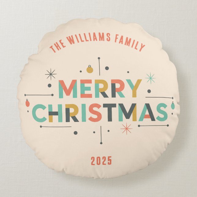 Coussins Ronds Mid-Century Merry Christmas – Retro Style (Devant)