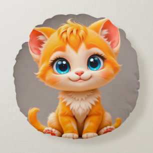 Coussins Ronds Mignon Charme de Dessin Animé Orange 🐱✨