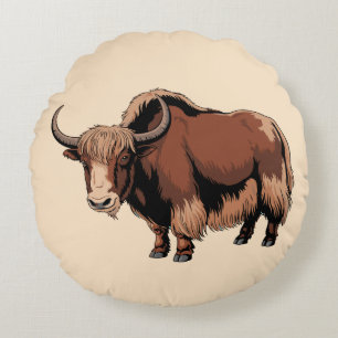 Coussins Ronds Mignon et adorable Yak marron