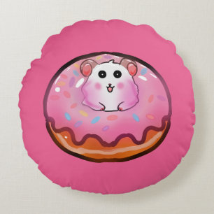 Coussins Ronds Mignon Hamster Kawaii dans l'Art de Beignet Rose G