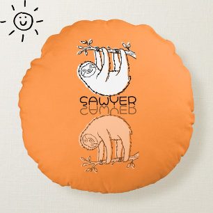 Coussins Ronds Mignon Paresseux Orange Réflexion Doodle Nom Perso