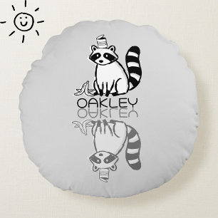 Coussins Ronds Mignon reflet de raton laveur gris Doodle nom pers