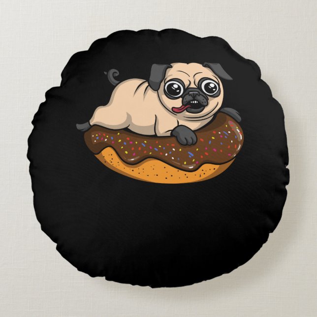 Coussins Ronds Mignonne Chien Carlin équitation Donut Funny Anima (Devant)