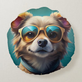 Coussins Ronds Mignonne chien portant des lunettes de soleil
