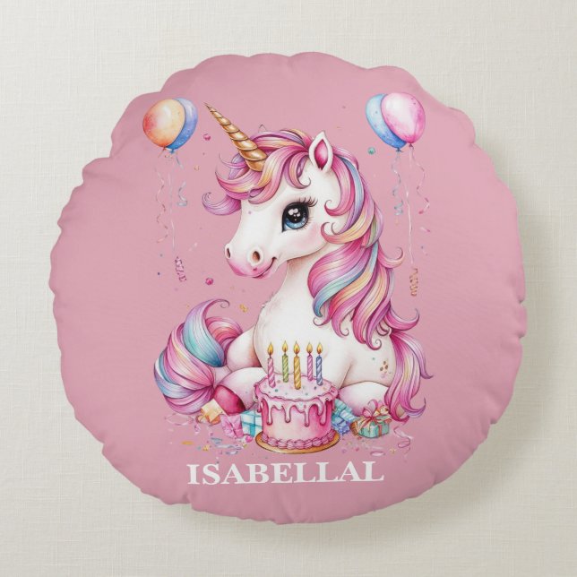 Coussins Ronds mignonne licorne magique princesse fille anniversa (Devant)