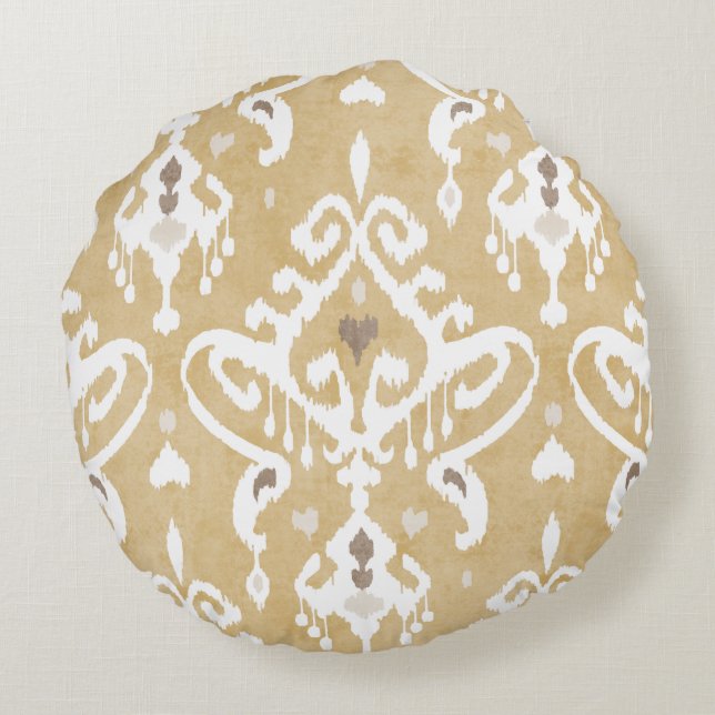 Coussins Ronds Mignonne neutre or beige ikat motifs tribaux (Dos)