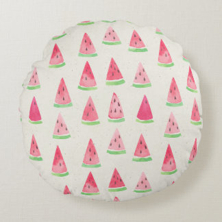Coussins Ronds Mignonne pastèque : motif d'aquarelle transparente