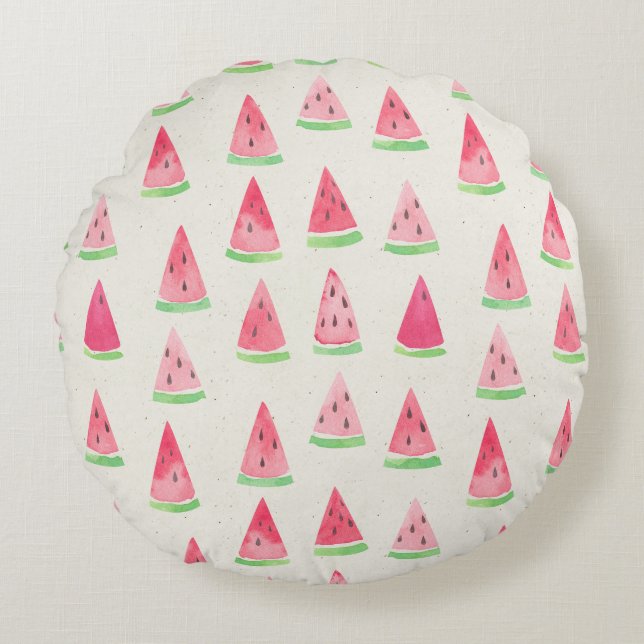Coussins Ronds Mignonne pastèque : motif d'aquarelle transparente (Devant)