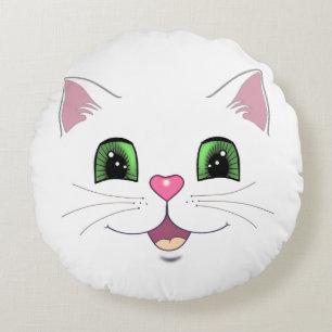 Coussins Ronds Mignonne visage de chat sur blanc