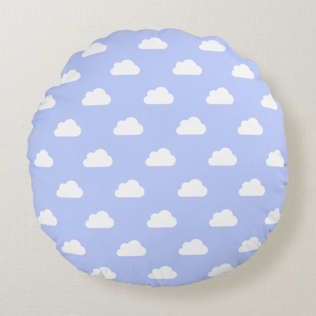 Coussins Ronds Mignons nuages blancs sur bleu (Devant)