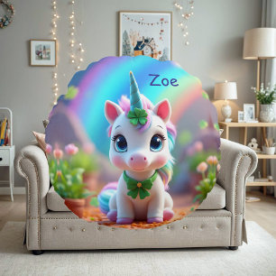 Coussins Ronds Mince bébé licorne et arc-en-ciel, filles