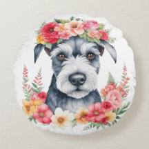 Mini Schnauzer rose Fleurs Couronne rouge jaune bl