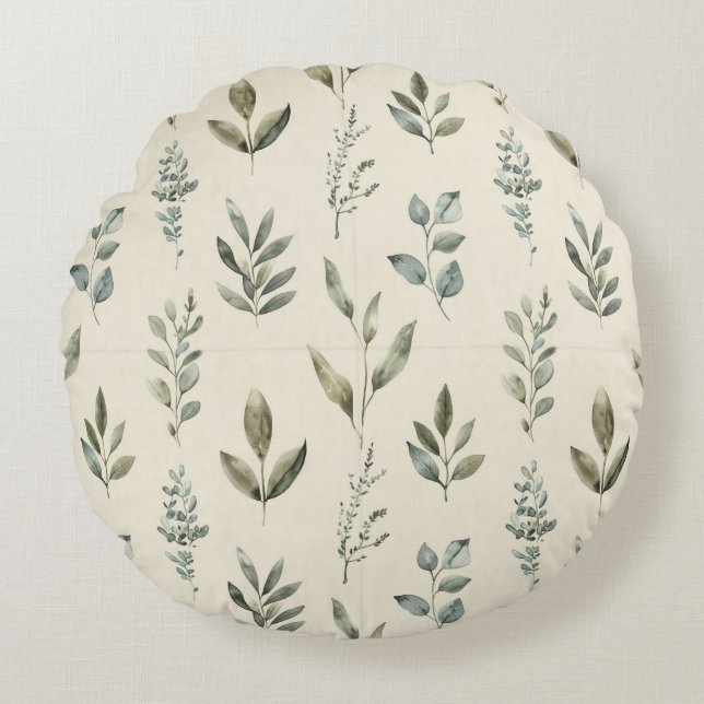 Coussins Ronds Minimal Botanical Leaf Pattern (Devant)