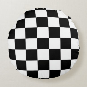Coussins Ronds Minimaliste Rétro à Carreaux – Streetwear Monochro