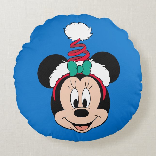 Coussins Ronds Minnie | Casquette de Noël mignon (Devant)