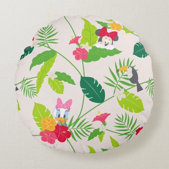 Coussins Ronds Minnie et Daisy | Motif tropical (Devant)
