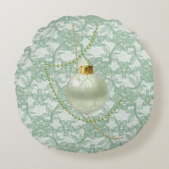 Coussins Ronds Mint Green Faux Floral Lace Garland & Ornement (Devant)
