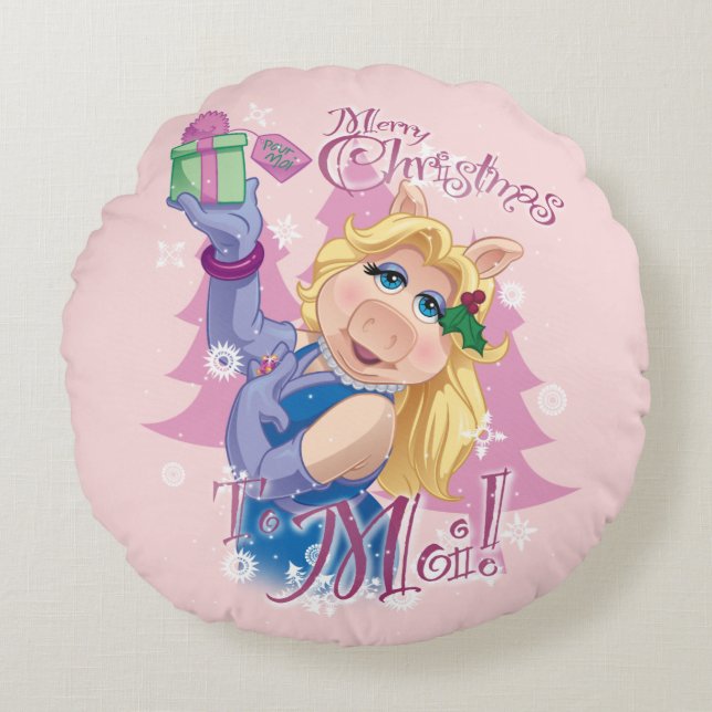 Coussins Ronds Miss Piggy| Joyeux Noël à Moi ! (Devant)