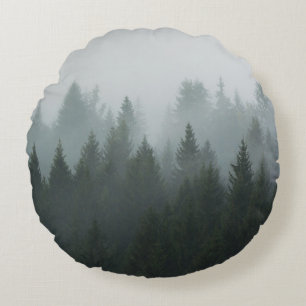 Coussins Ronds Misty Mountain Forest Brouillard d'automne