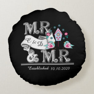 Coussins Ronds Mme et Mme Cadeau Personnalisé Mariage gay