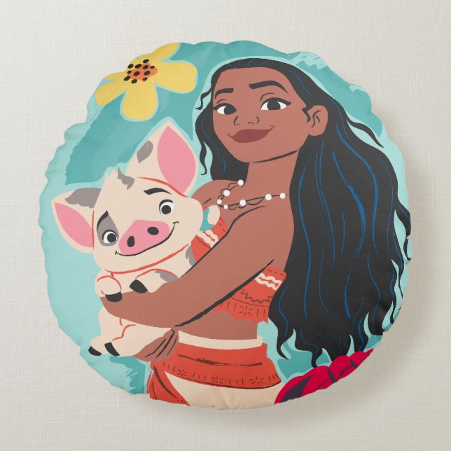 Coussins Ronds Moana Holding Pua Illustré (Devant)
