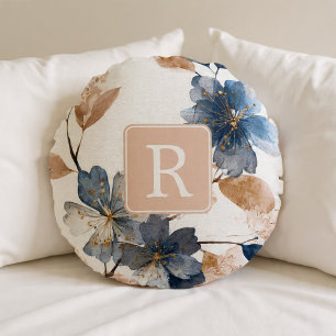 Coussins Ronds Modèle de monogramme de fleurs jolies personnalisé