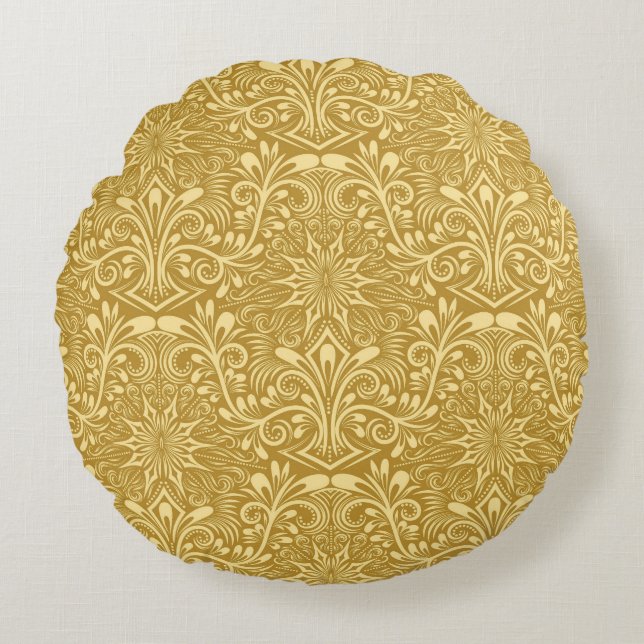 Coussins Ronds Modèle Floral Baroque Damas d'or (Devant)