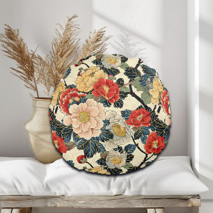 Coussins Ronds Modèle floral japonais Ukiyo-E Art