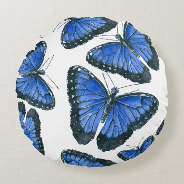 Coussins Ronds Modèle motif de papillon bleu morpho (Devant)