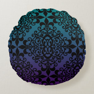 Coussins Ronds Modèle Turquoise pourpre noir Damas