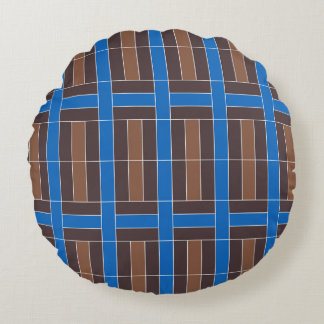 Coussins Ronds Modern Blue and Brown Geometric Plaid Pattern |