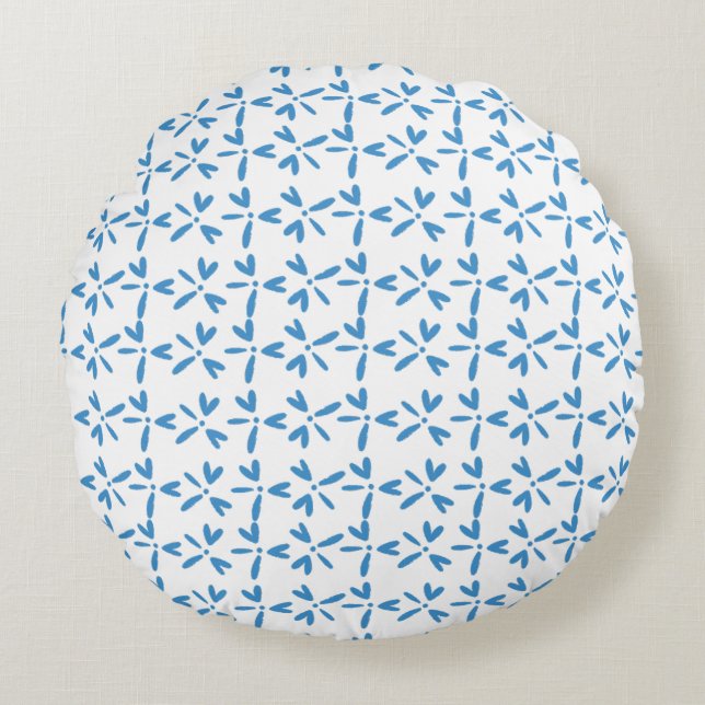 Coussins Ronds Modern Bright Blue Floral Pattern Round Pillow (Devant)
